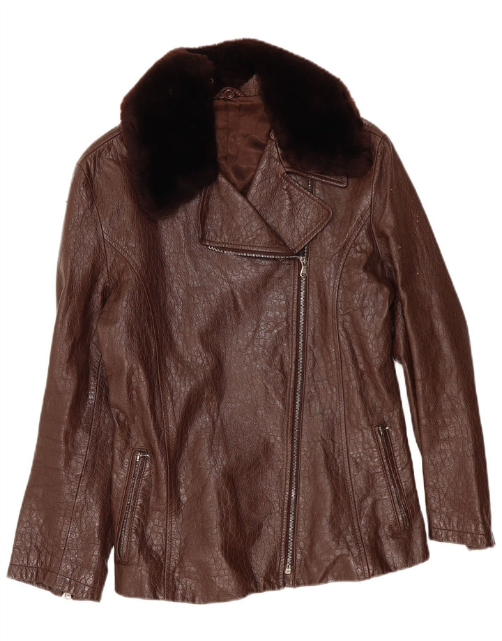 Giacca in pelle da donna vintage IT 42 in pelle marrone medio