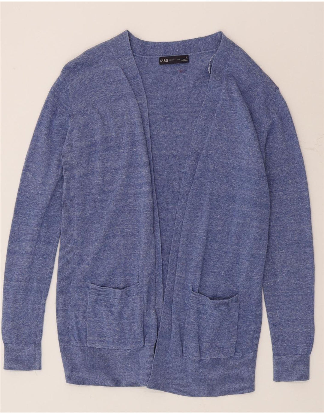 Maglione cardigan aperto da donna Marks & Spencer UK 12 Medum Blue Flecked