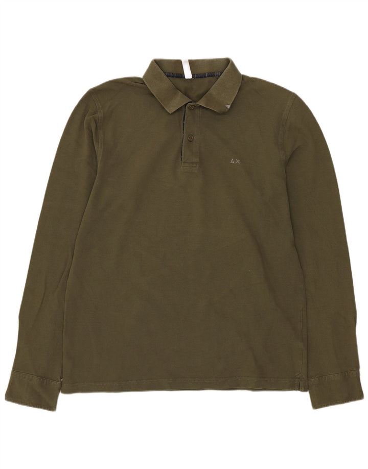 Polo a maniche lunghe da uomo Sun68 grande in cotone kaki