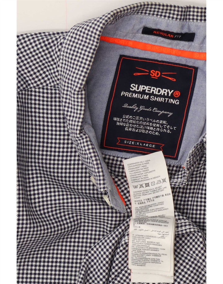 Camicia da uomo Regular Fit Superdry XL in cotone a quadretti blu navy