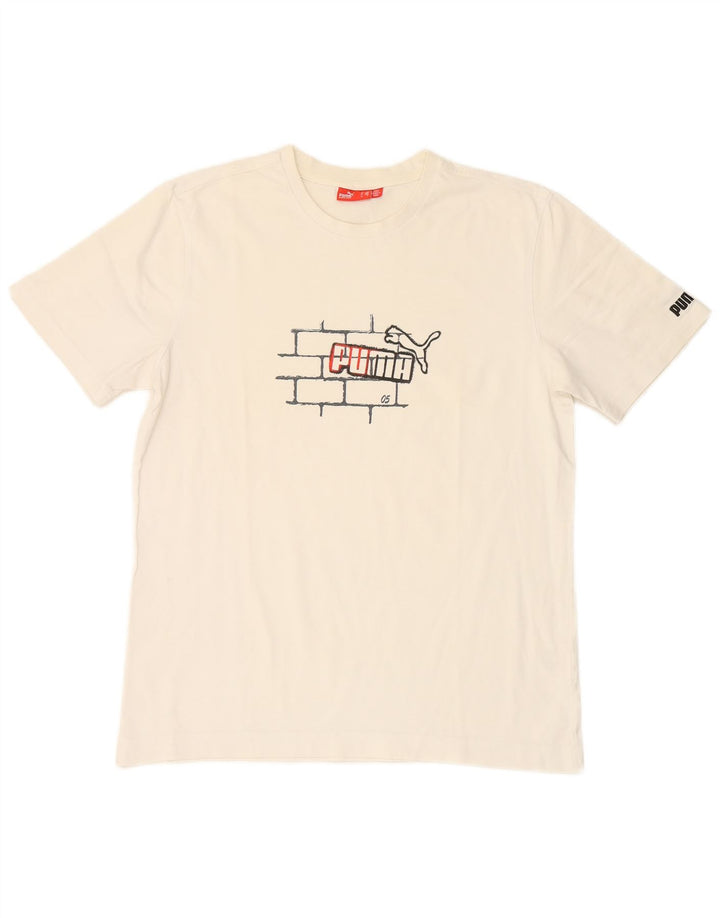 PUMA Mens Graphic T-Shirt Top Medium White Cotton
