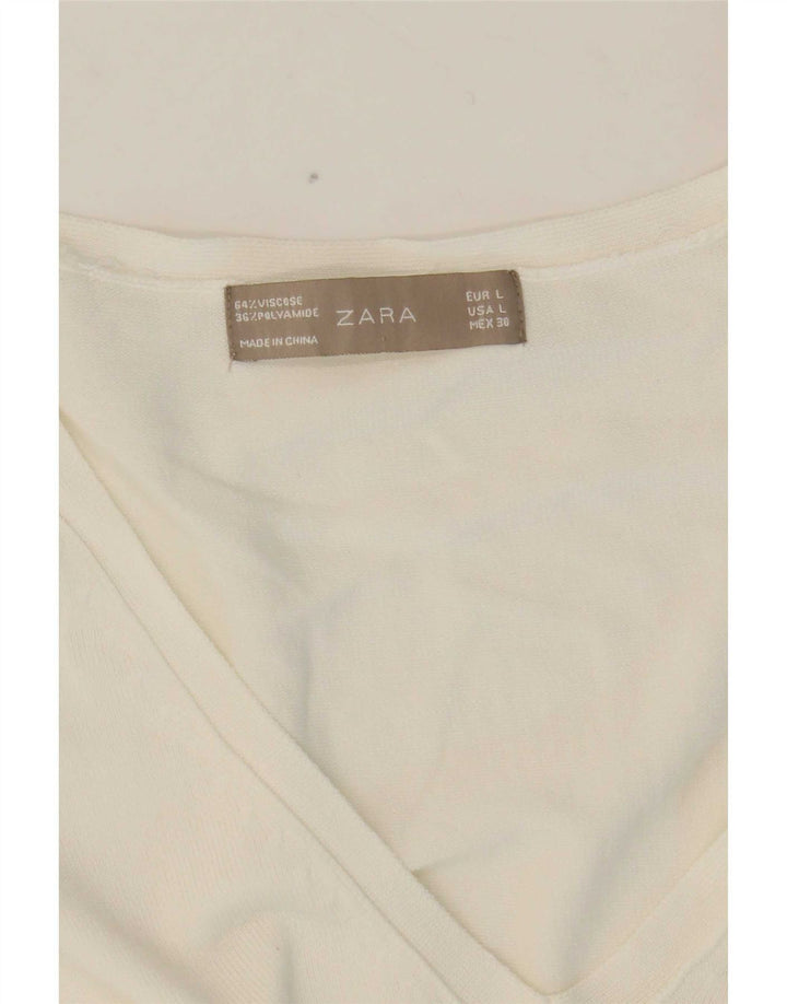 Maglione Zara da donna con scollo a V UK 14 viscosa bianca media
