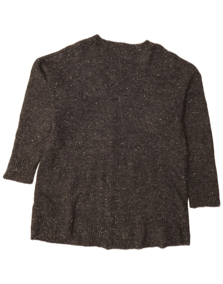 Maglione cardigan lungo da donna ZARA UK 16 Grande acrilico chiazzato grigio