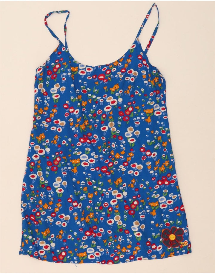 VINTAGE Womens Cami Top UK 14 Large Blue Floral Viscose Vintage Vintage and Second-Hand Vintage from Messina Hembry 
