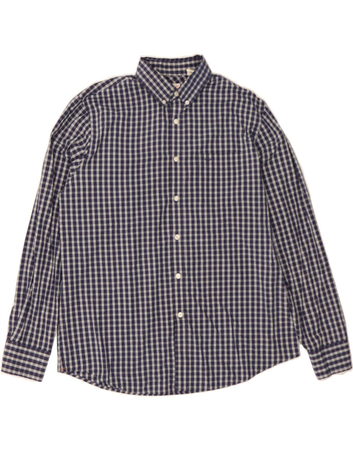 DOCKERS Mens Shirt Large Navy Blue Check Cotton Vintage Dockers and Second-Hand Dockers from Messina Hembry 