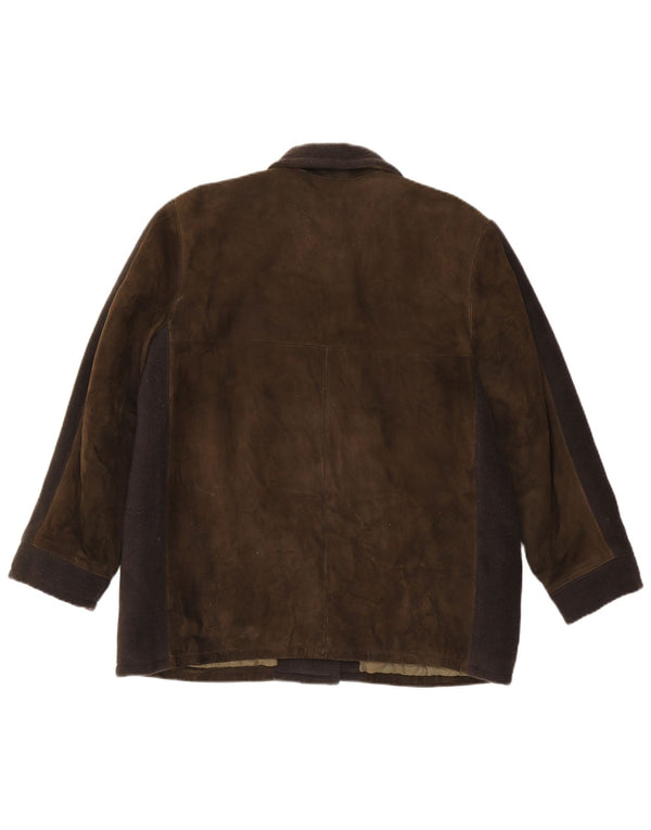Giacca vintage in pelle scamosciata da donna UK 16 grande blocco colore marrone