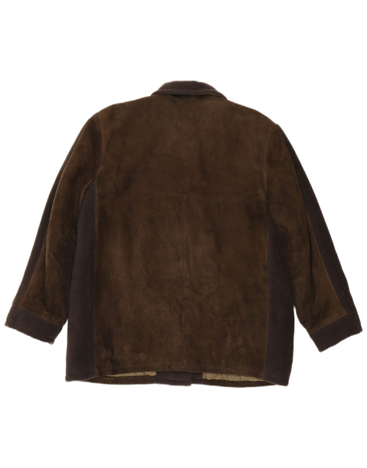 Giacca vintage in pelle scamosciata da donna UK 16 grande blocco colore marrone