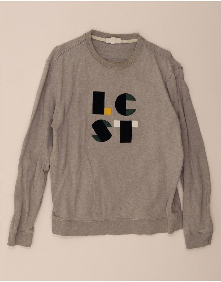 Felpa grafica da uomo Lacoste, taglia 5, grande, cotone grigio