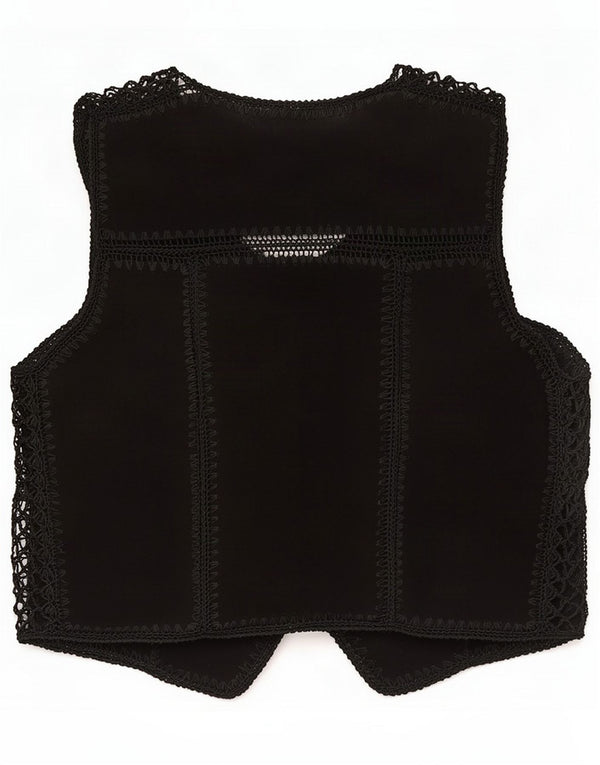Gilet vintage da donna in pelle scamosciata corta UK 18 XL Nero