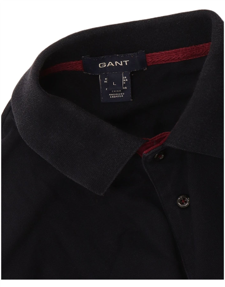 Polo GANT da uomo a maniche lunghe, taglia grande, in cotone blu navy
