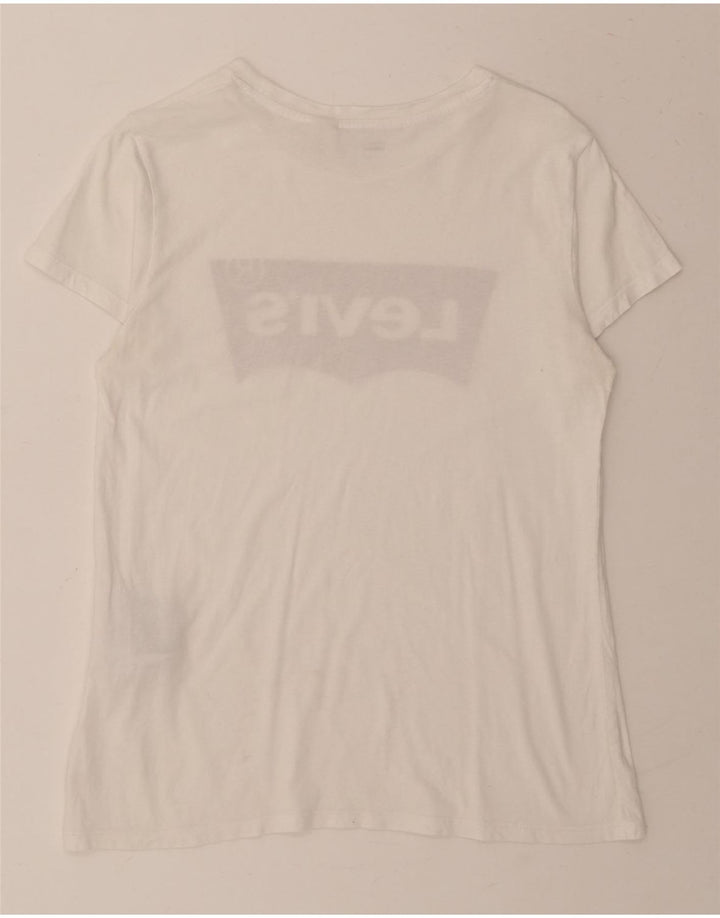 LEVI'S Womens Graphic T-Shirt Top UK 12 Medium White Cotton Vintage Levi's and Second-Hand Levi's from Messina Hembry 