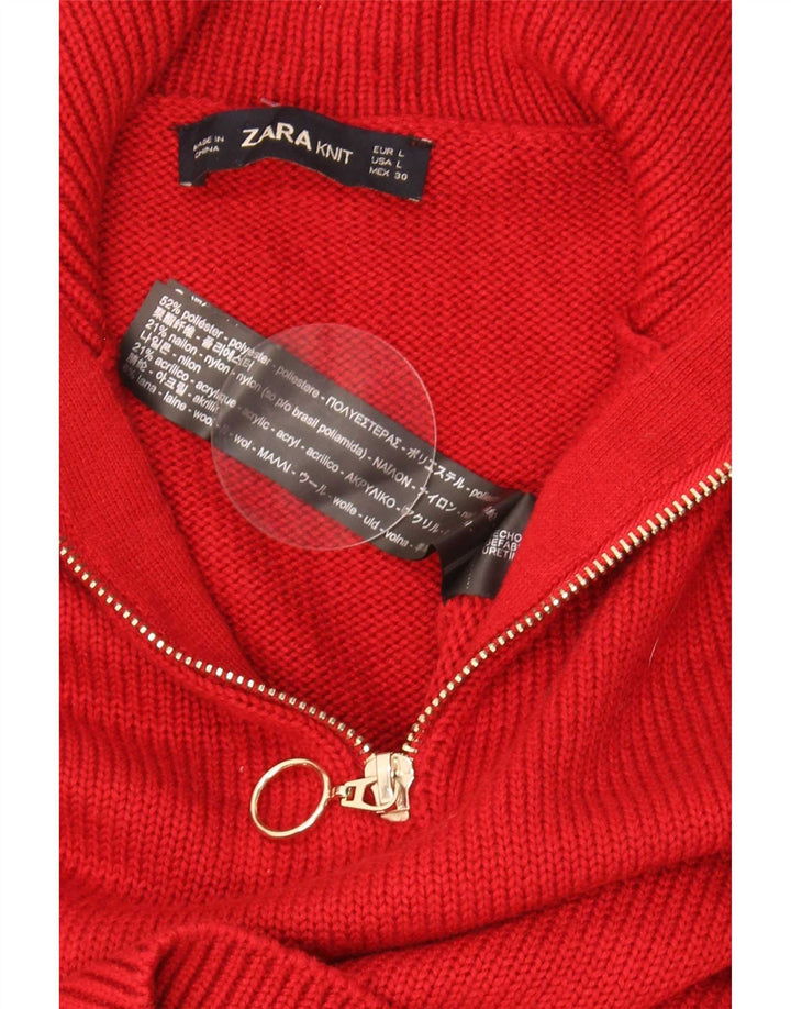 Maglione Zara da donna con collo e zip UK 14 grande poliestere rosso