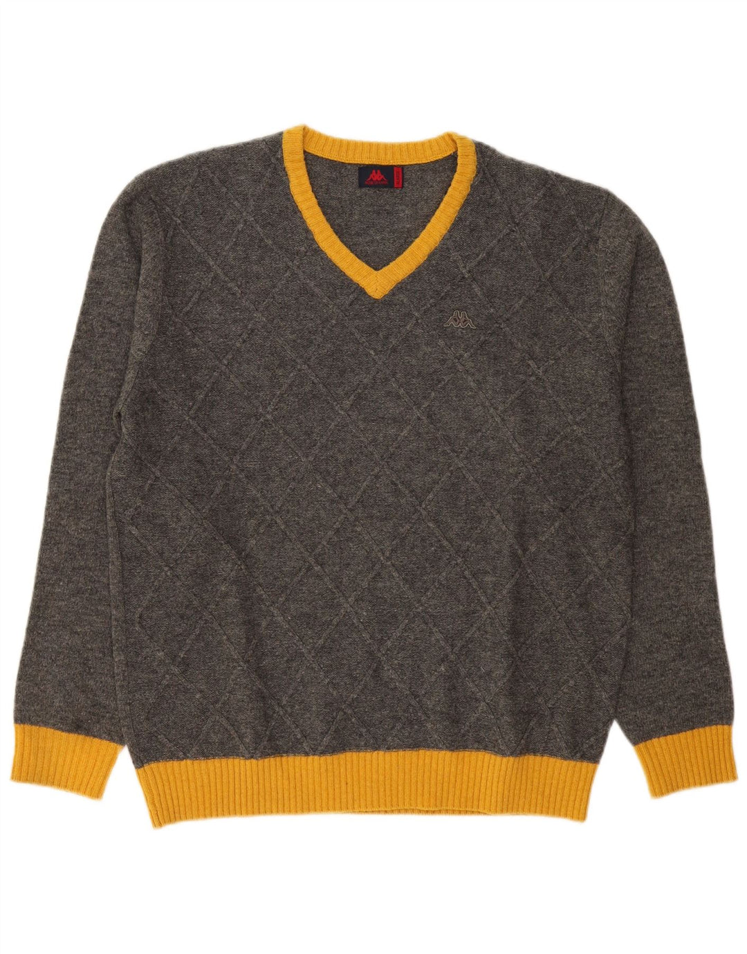 Maglione Kappa da uomo con scollo a V XL in lana color block grigio