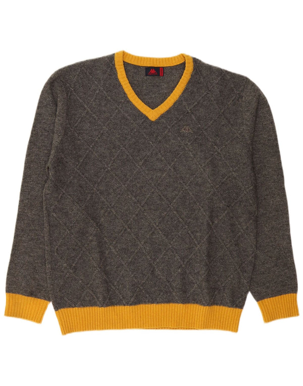 Maglione Kappa da uomo con scollo a V XL in lana color block grigio