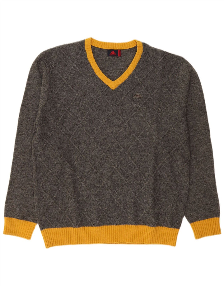 Maglione Kappa da uomo con scollo a V XL in lana color block grigio