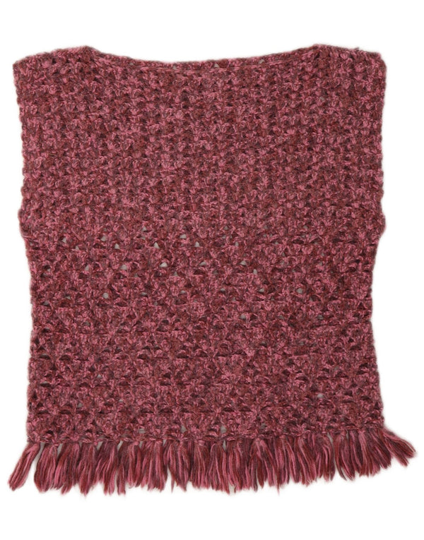 Canotta vintage da donna trasparente all'uncinetto UK 10 piccola bordeaux