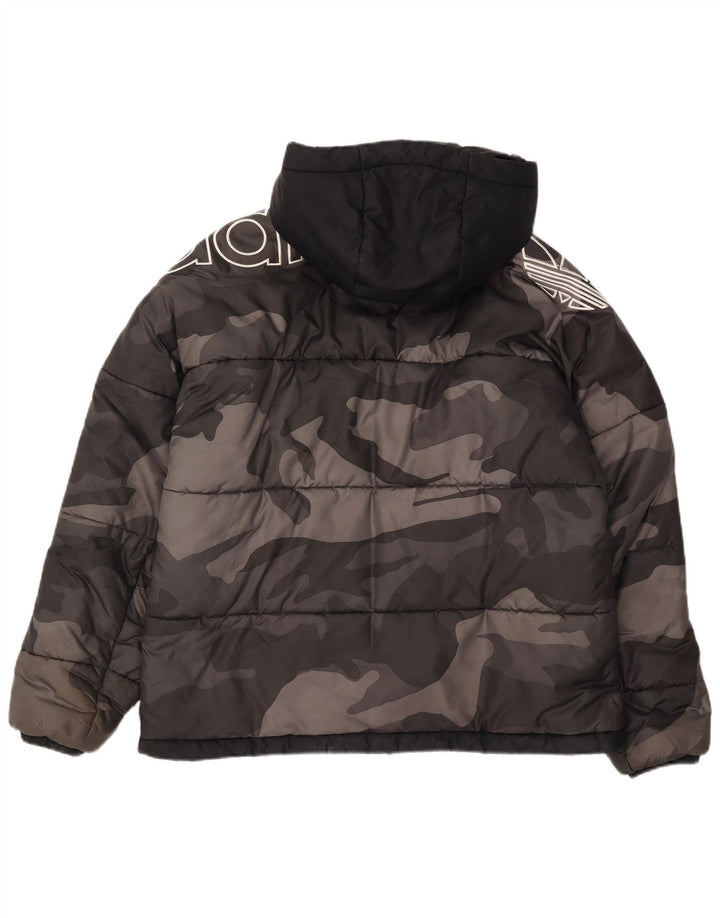 Giacca imbottita con cappuccio grafico da uomo Adidas UK 38 grigio medio mimetico