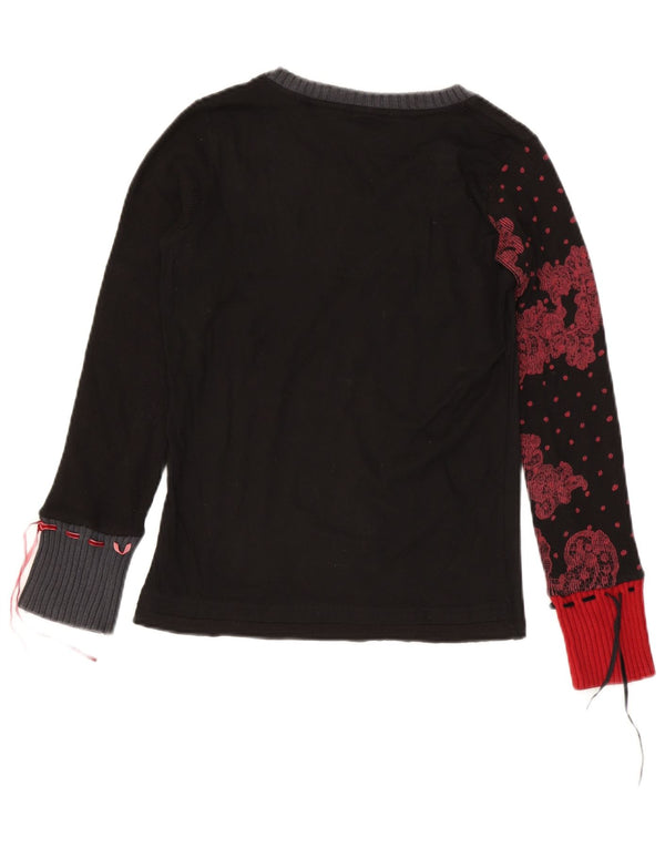 Desigual Donna Graphic Top Manica Lunga UK 12 Medio Nero Paisley Cotone