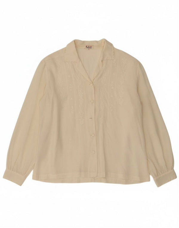 Camicetta camicia vintage da donna vestibilità ampia UK 10 piccola seta bianco sporco