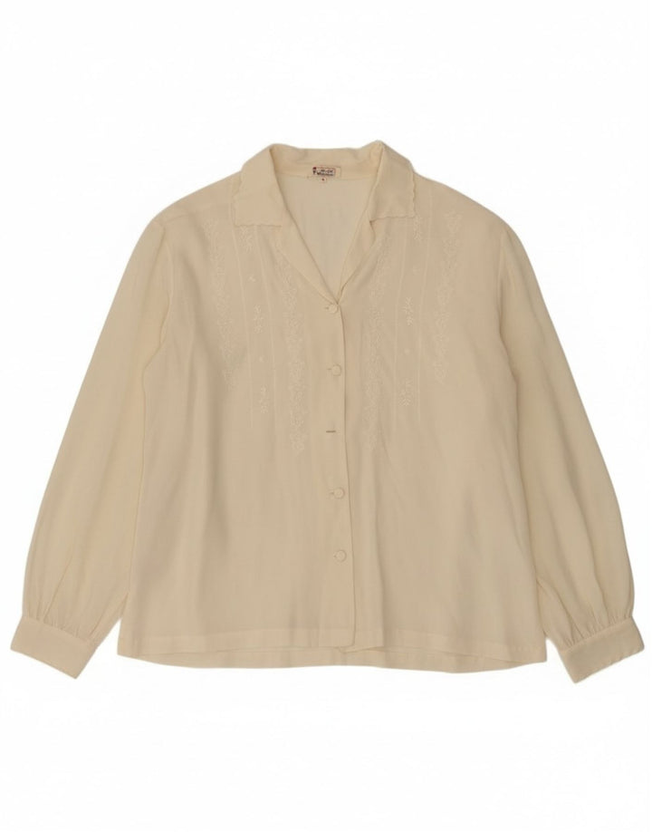 Camicetta camicia vintage da donna vestibilità ampia UK 10 piccola seta bianco sporco