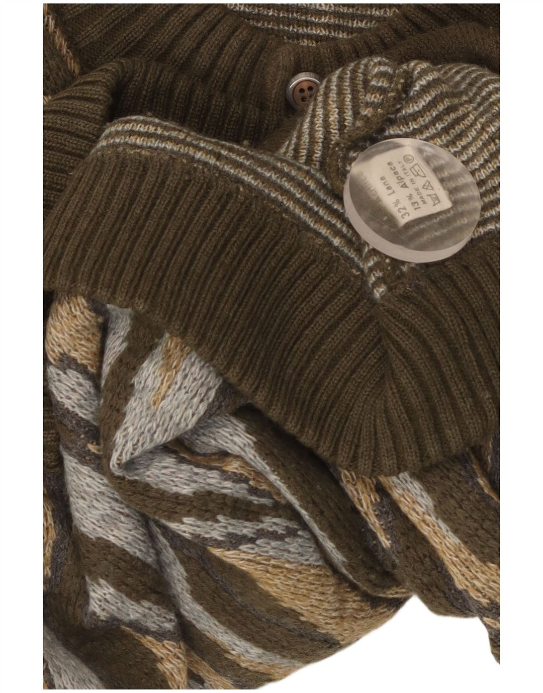 Maglione cardigan da uomo vintage grande acrilico a strisce kaki