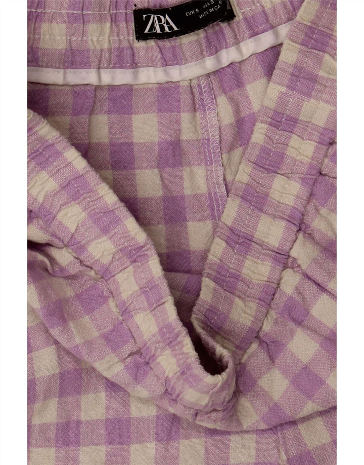 Pantaloncini casual da donna Zara piccoli W26 lino a quadretti viola