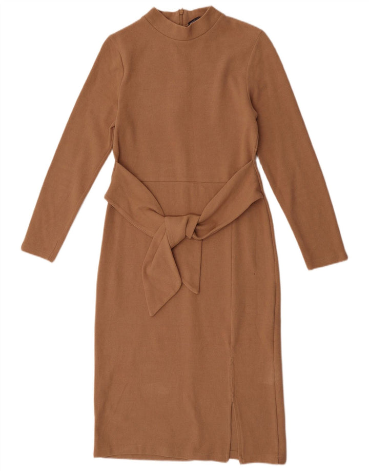 Abito maglione a maniche lunghe da donna Marks & Spencer UK 8 piccolo poliestere beige