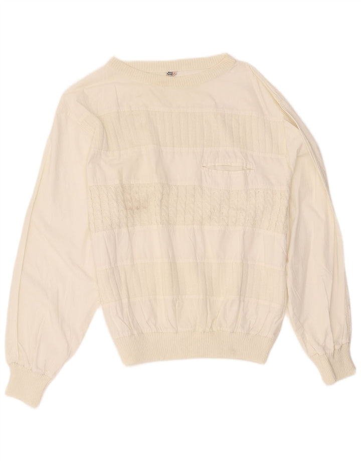 Maglione maglione vintage da uomo con scollo a barca IT 48 cotone bianco sporco medio