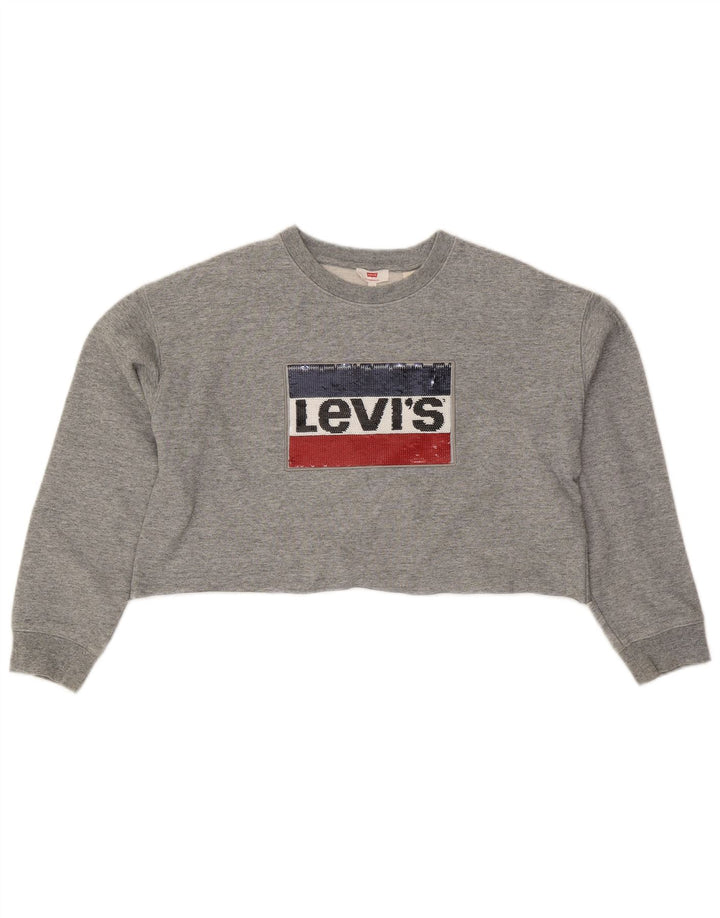 Levi's Donna Crop Oversize Felpa Maglione UK 10 Piccolo Cotone Grigio