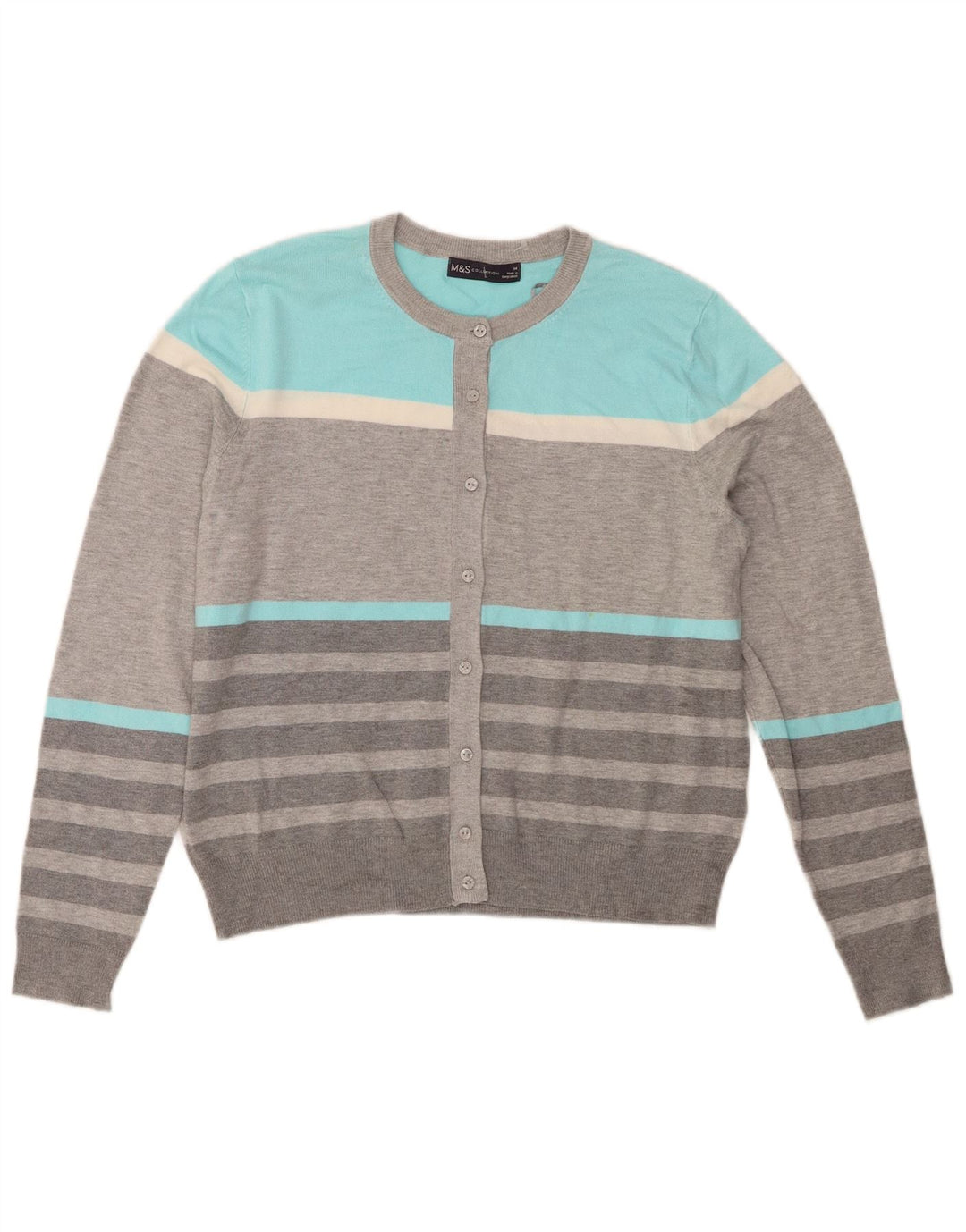Maglione cardigan corto da donna Marks & Spencer UK 14 grandi righe grigie