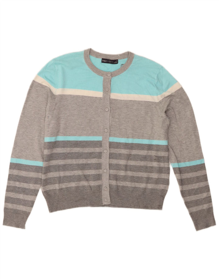 Maglione cardigan corto da donna Marks & Spencer UK 14 grandi righe grigie
