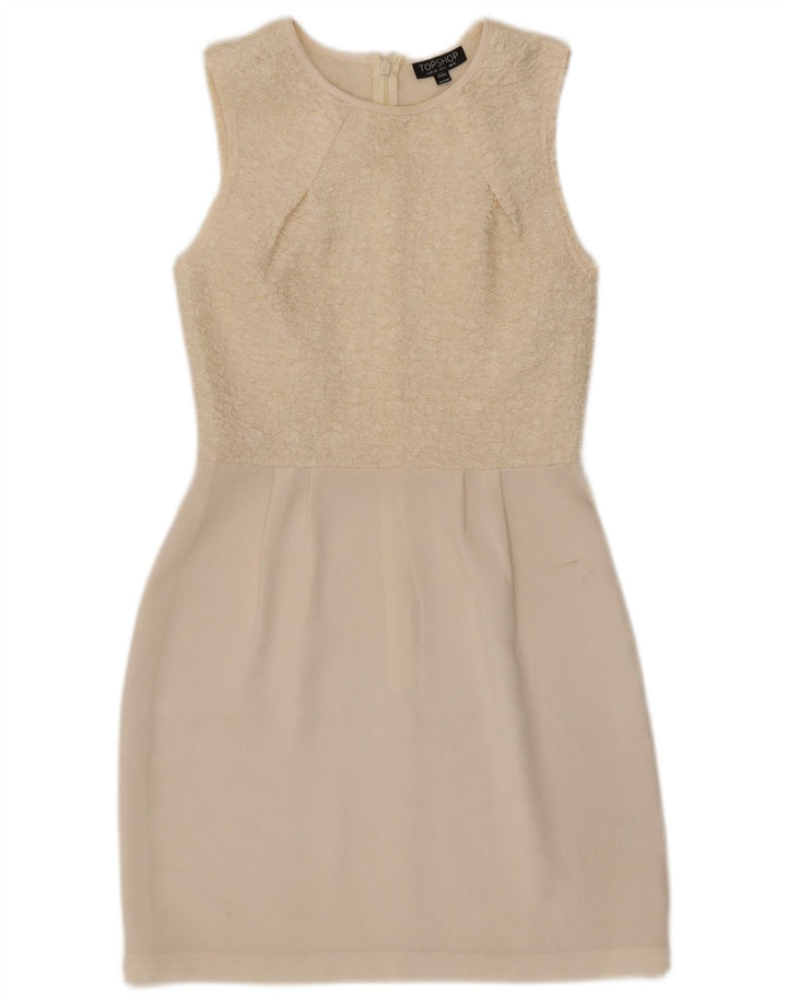 Abito tubino senza maniche da donna Topshop UK 8 piccolo poliestere bianco sporco