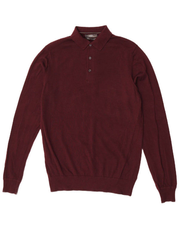 Maglione da uomo Marks & Spencer con collo alto, lana merino bordeaux media