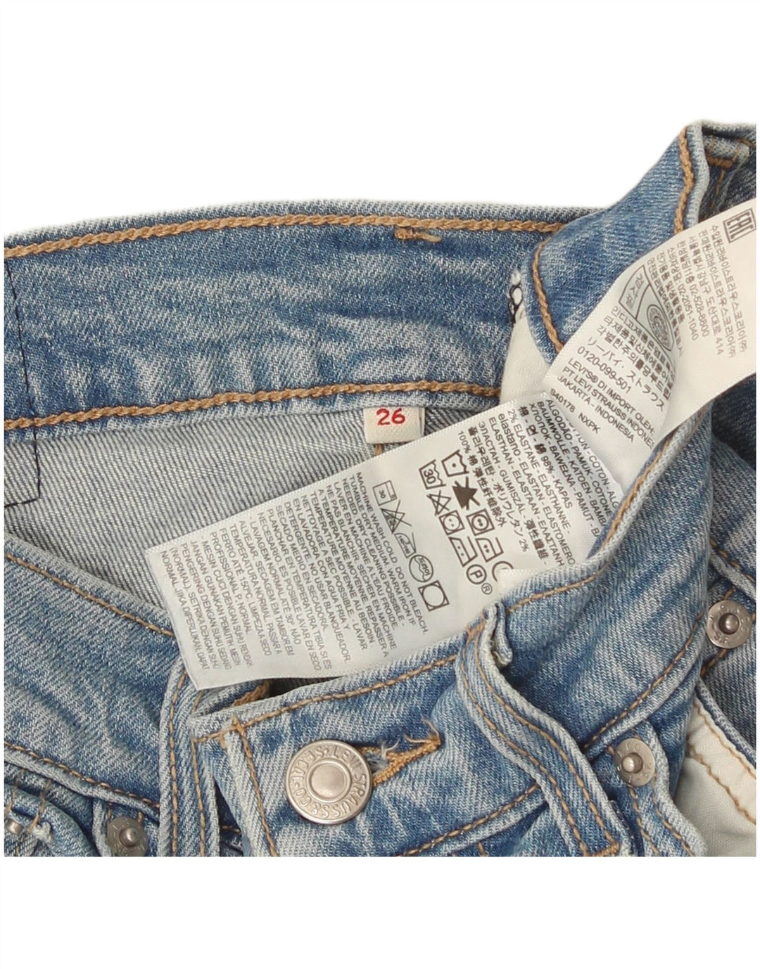 Pantaloncini di jeans da donna Levi's W26 piccoli in cotone blu