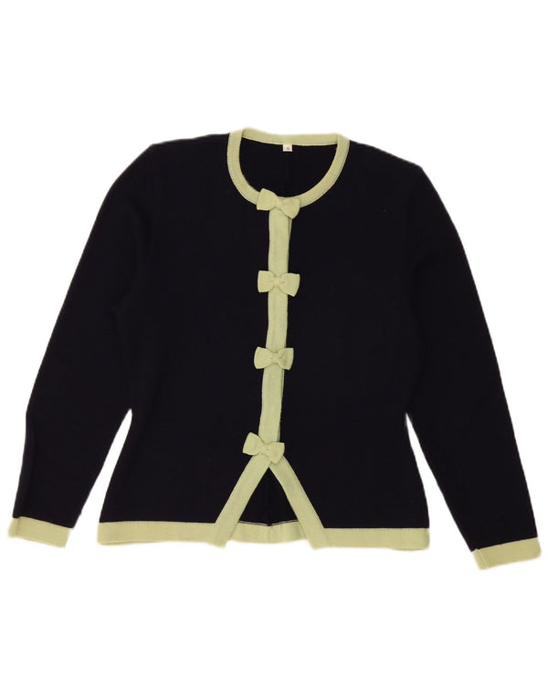 Maglione cardigan oversize da donna vintage UK 10 piccolo color block blu navy