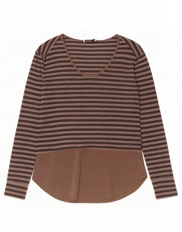 Top Zara da donna a maniche lunghe UK 10 piccolo a righe marroni