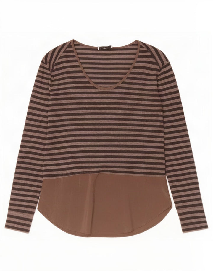 Top Zara da donna a maniche lunghe UK 10 piccolo a righe marroni