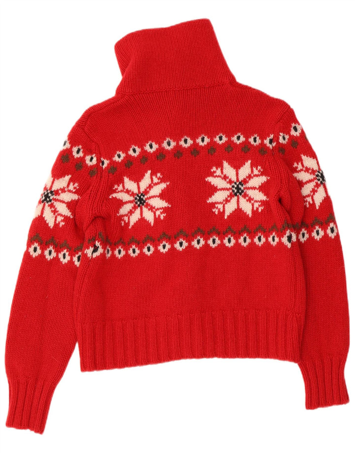 BENETTON Maglione cardigan corto da donna UK 10 Small Red Fair Isle