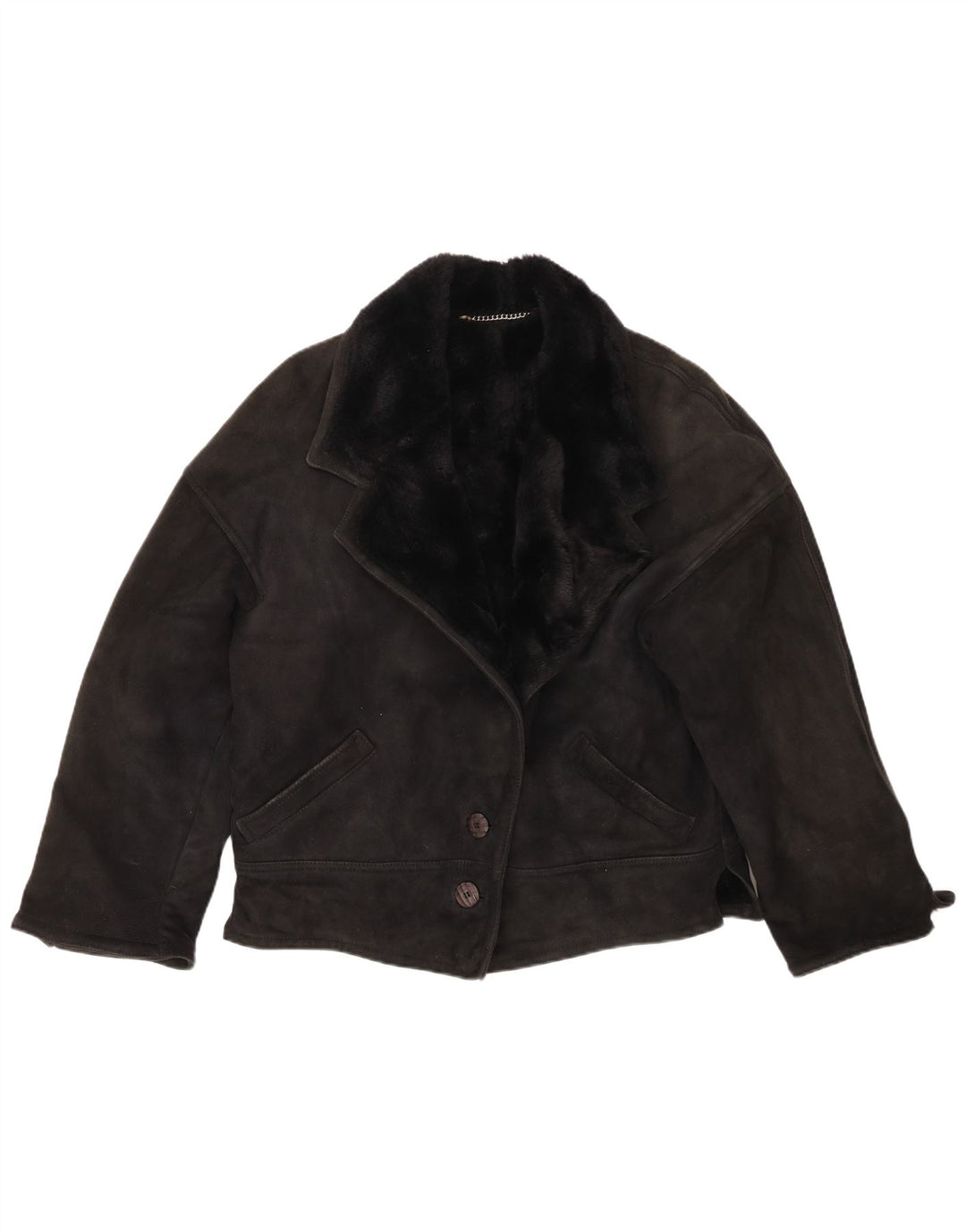 Giacca in shearling da donna dal taglio ampio VINTAGE IT 44 Shearling nero medio