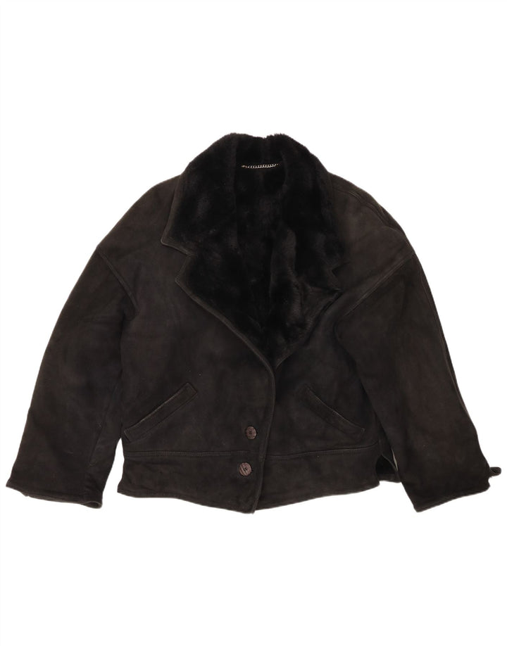 Giacca in shearling da donna dal taglio ampio VINTAGE IT 44 Shearling nero medio