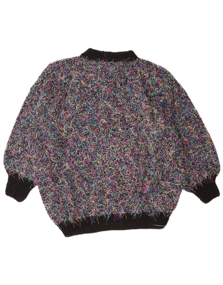 Maglione vintage da donna oversize con collo dolcevita UK 18 XL multicolore