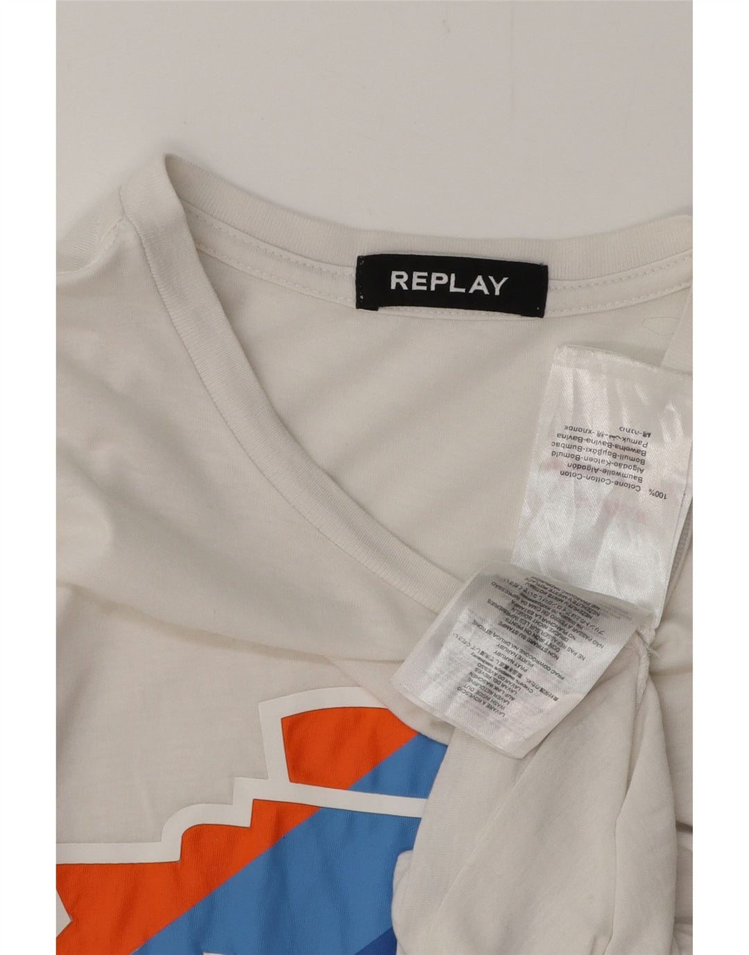 REPLAY T-shirt grafica da donna Top UK 12 cotone bianco medio