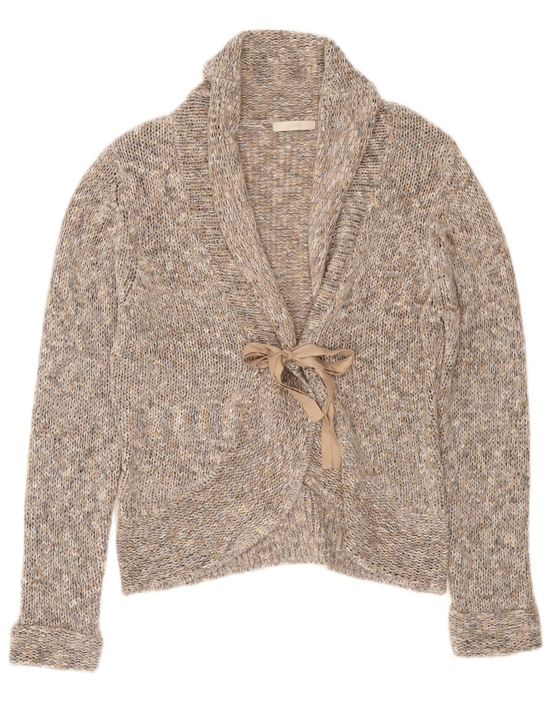 Maglione cardigan con cravatta frontale da donna Marks & Spencer UK 14 grande grigio screziato