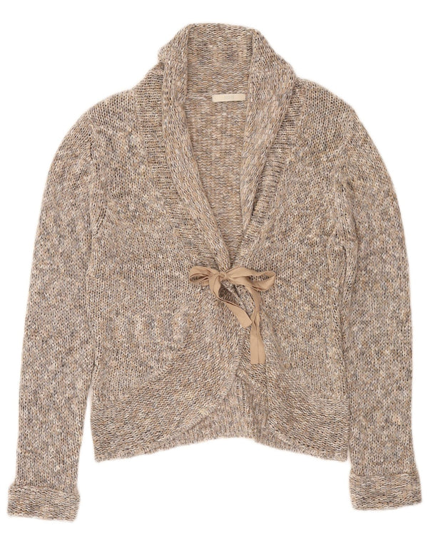 Maglione cardigan con cravatta frontale da donna Marks & Spencer UK 14 grande grigio screziato