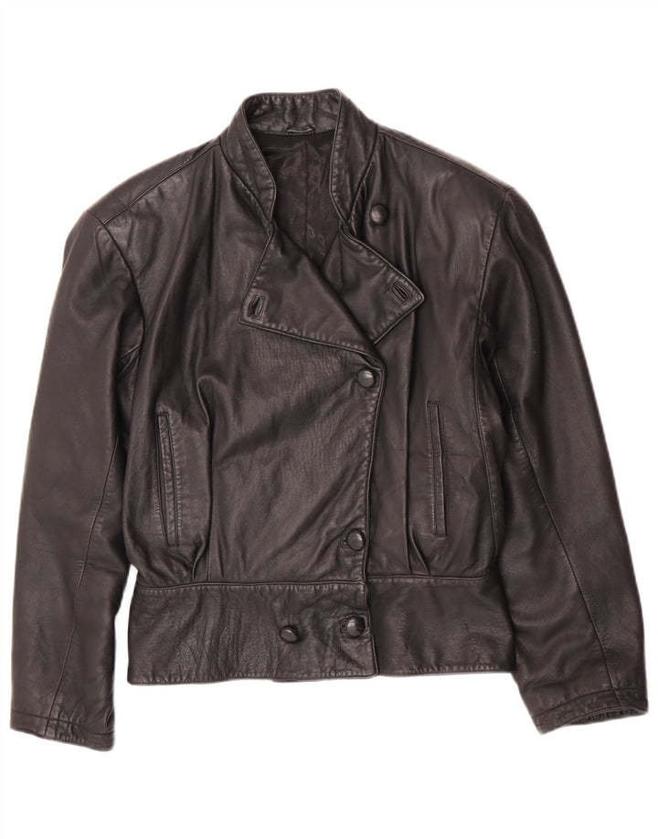Giacca in pelle da donna vintage UK 14 in pelle nera media
