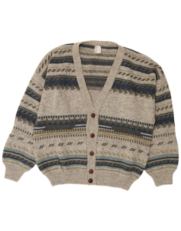 Maglione cardigan da uomo vintage IT 52/54 Acrilico a righe grigie grandi