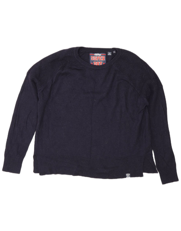 Superdry Womens Boat Neck Jumper Sweater UK 16 Large Navy Blue Wool