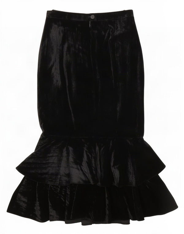 Gonna a sirena vintage da donna UK 10 piccola W28 viscosa nera