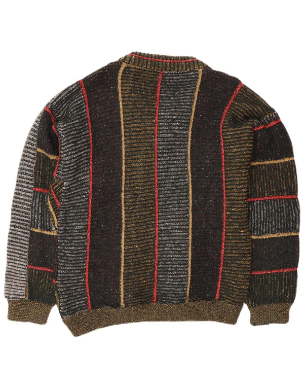 Maglione vintage da uomo con scollo a V, lana a righe multicolori di grandi dimensioni