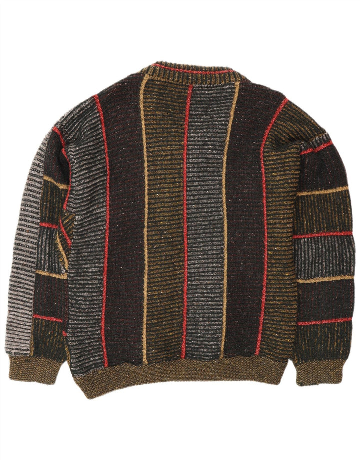 Maglione vintage da uomo con scollo a V, lana a righe multicolori di grandi dimensioni